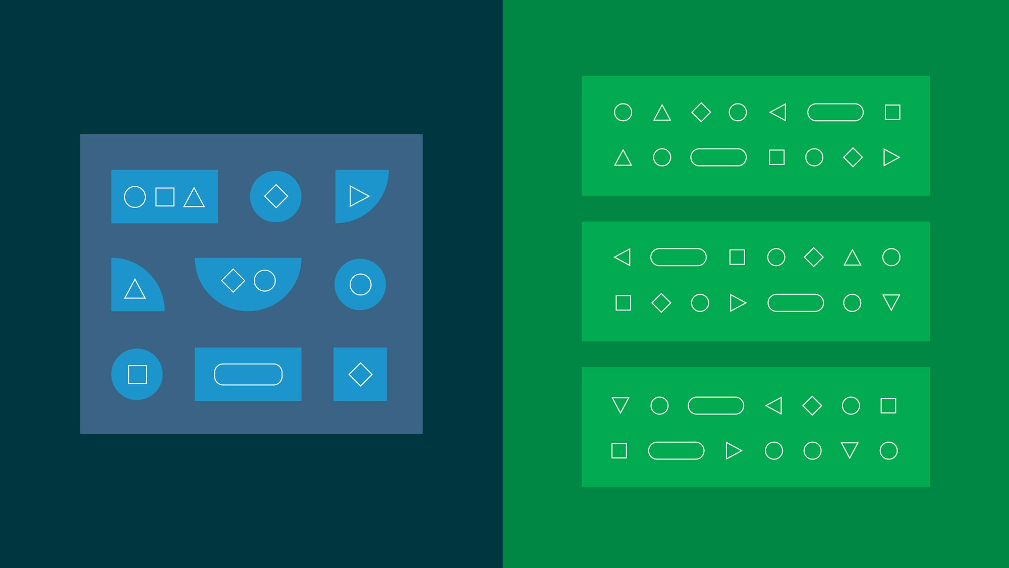 A single group of shapes appears next to a stack of three groups of shapes, showing the difference between two types of service-based software development.