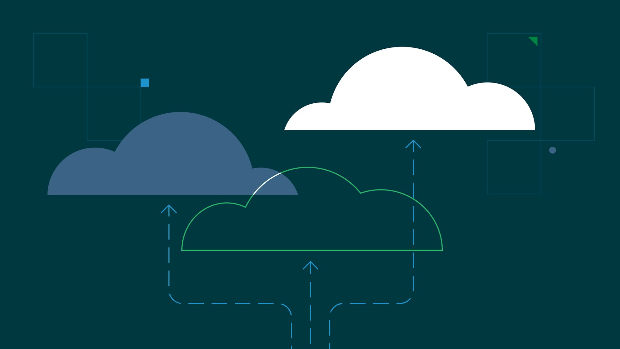 Stylized clouds share a common data stream.