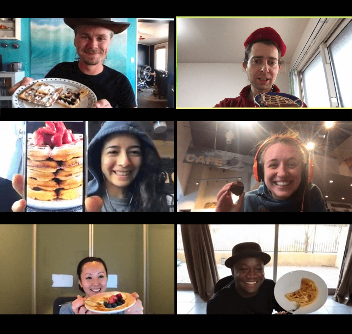 Team members on a Zoom call in the San Francisco office.