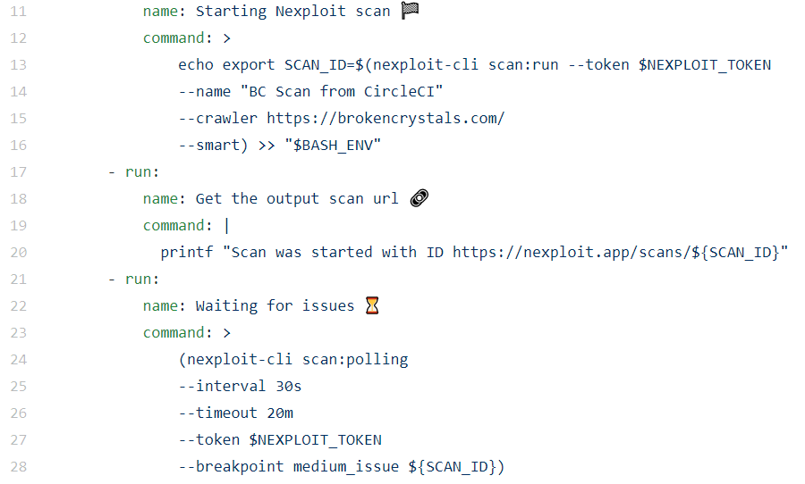 Code for defining scan set up