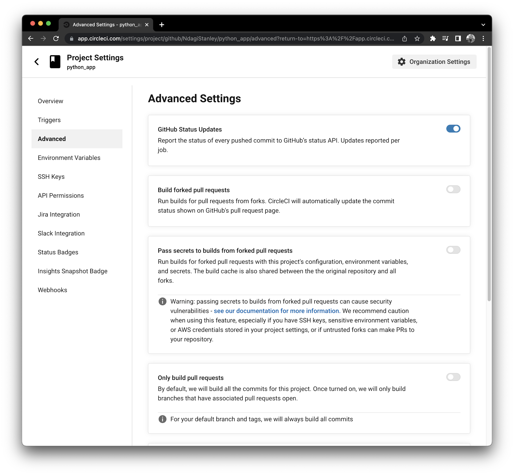 CircleCI settings
