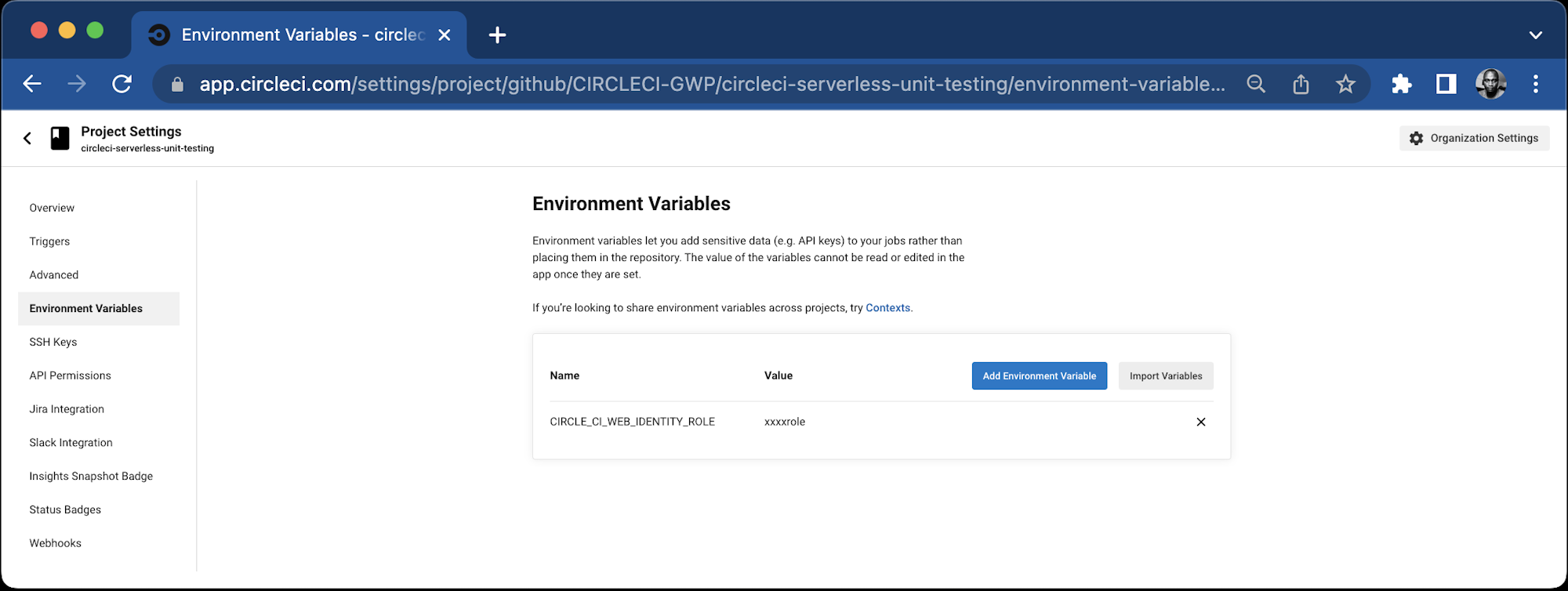 Circle CI set up environment variables