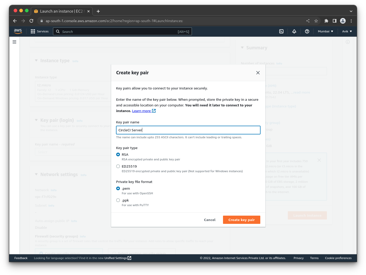Create a new key pair