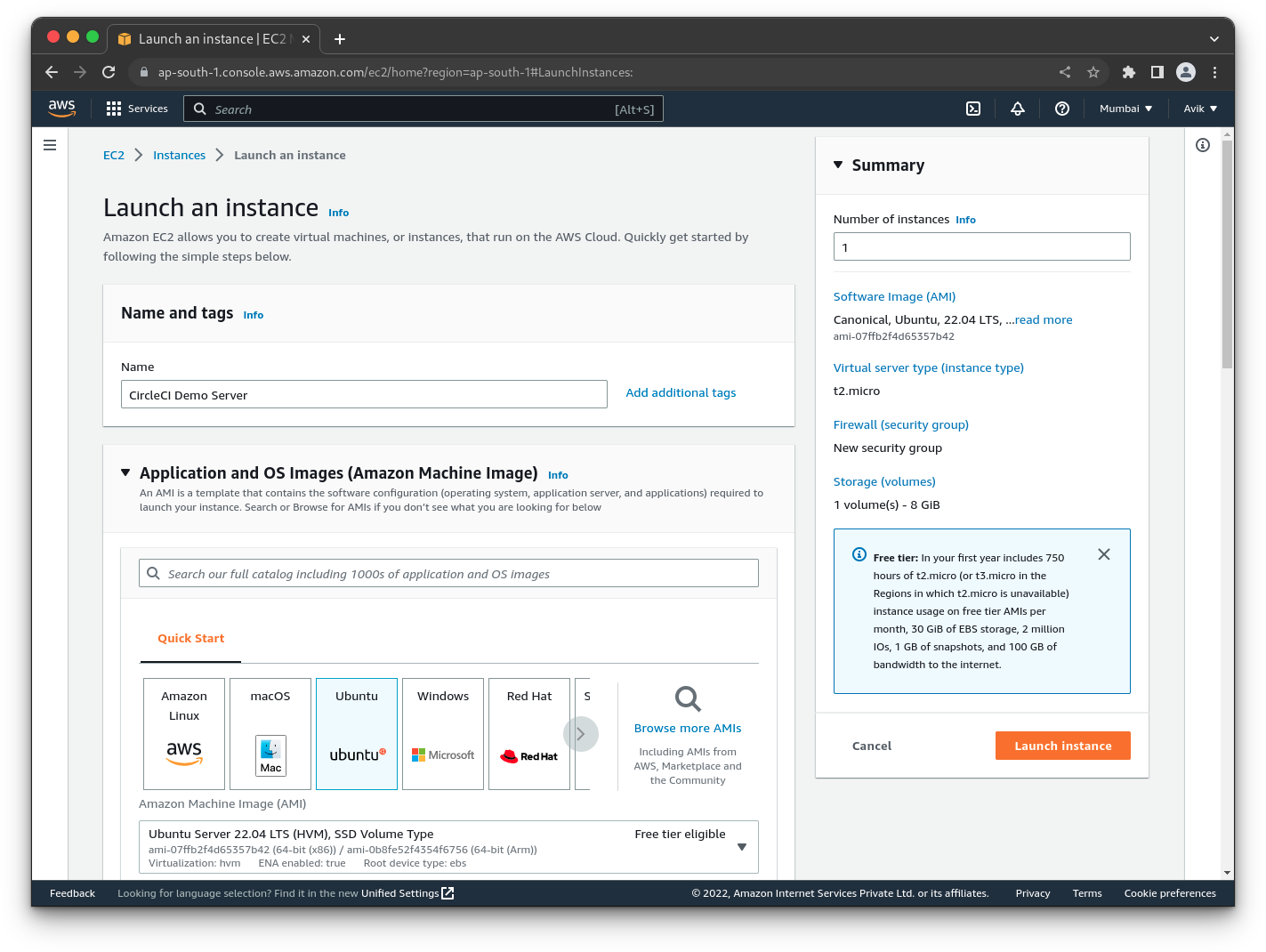 New EC2 instance