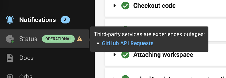 Screenshot of in-app notification indicating the cause of a hypothetical outage