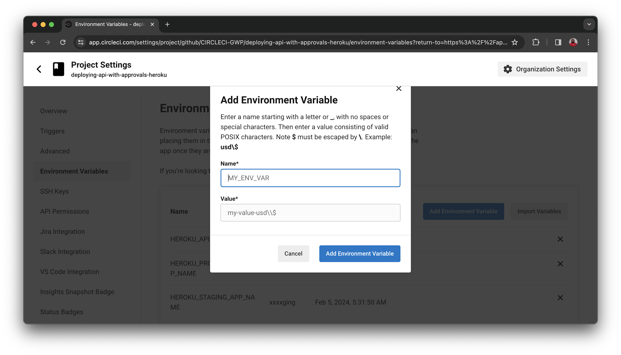 Add Environment variable - CircleCI
