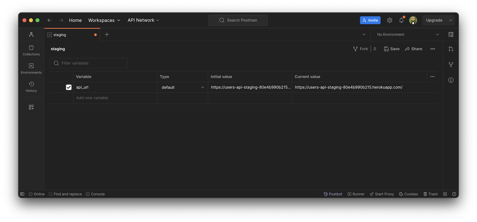 Create environment - Postman