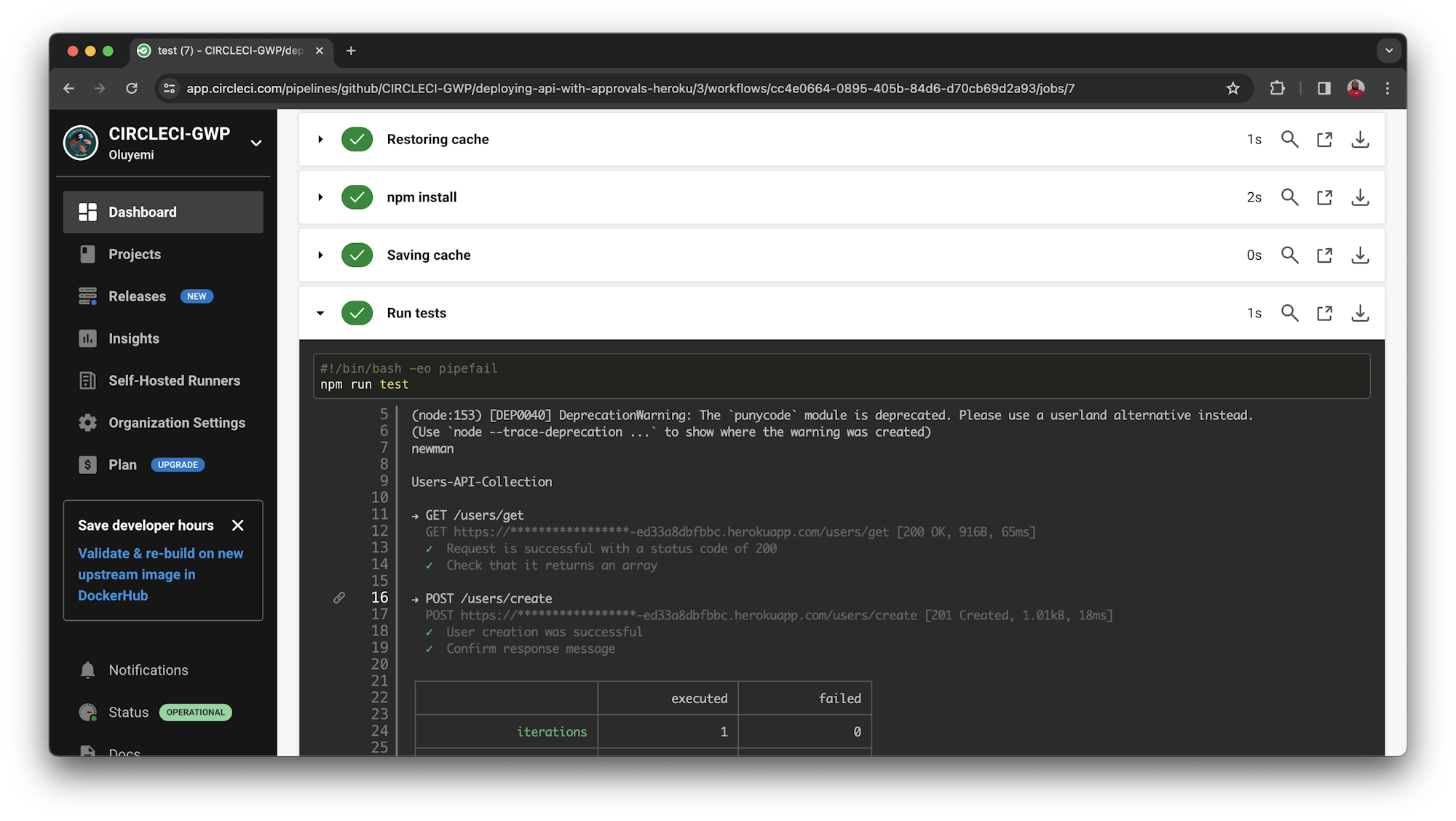 Test Job Details - CircleCI