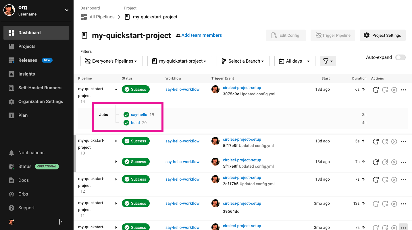 Expand workflow to see the list of jobs