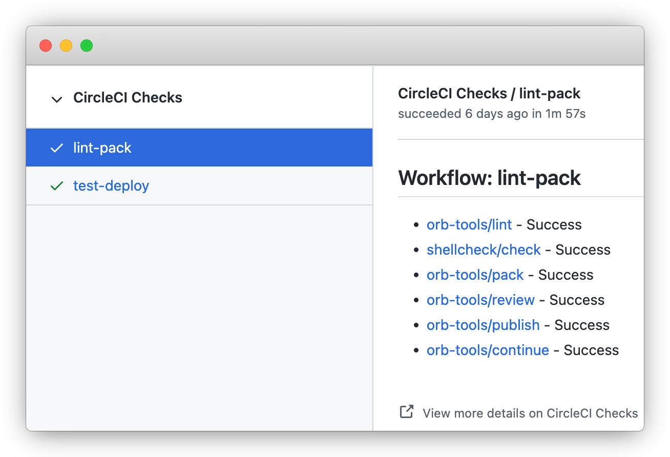 Orb test results as reported by GitHub Checks API on pull request