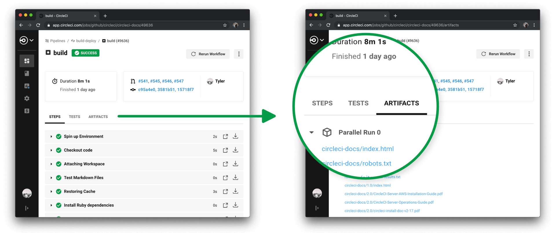 CircleCI Web アプリの ジョブタブオプション