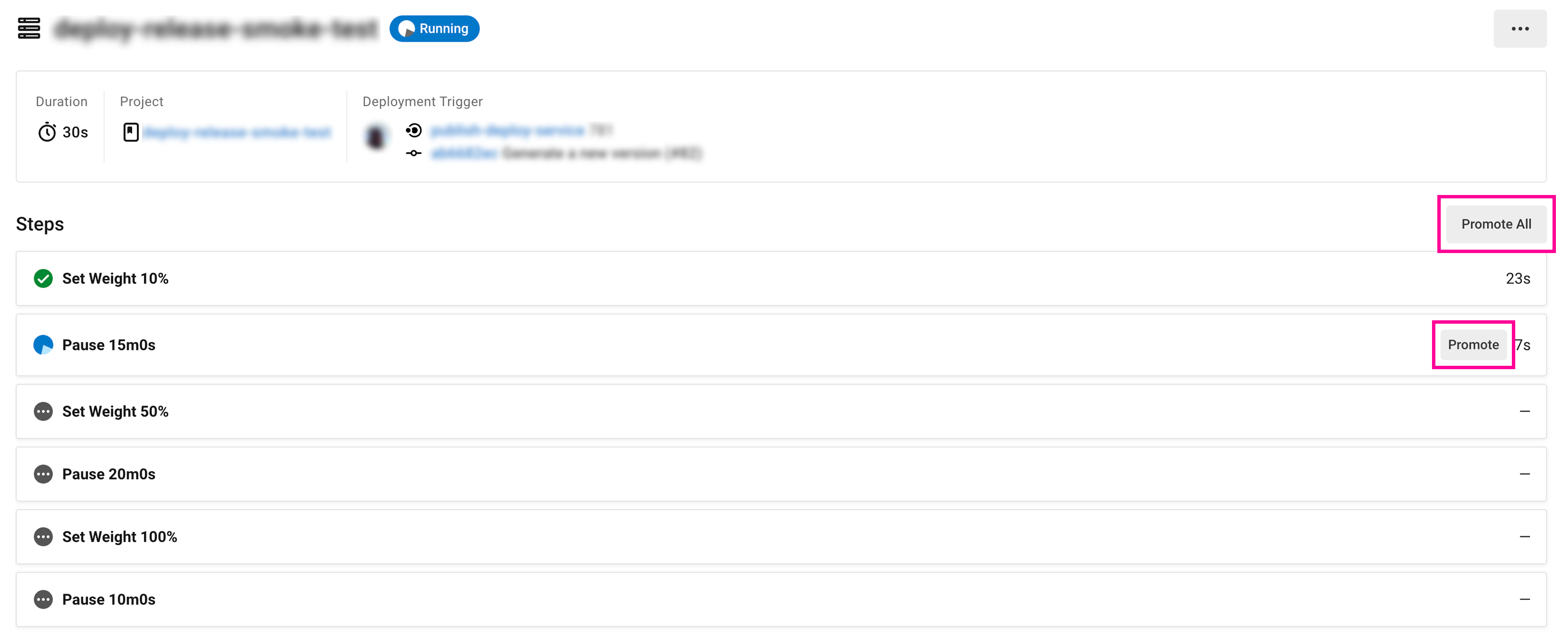 Screenshot showing the promote release options