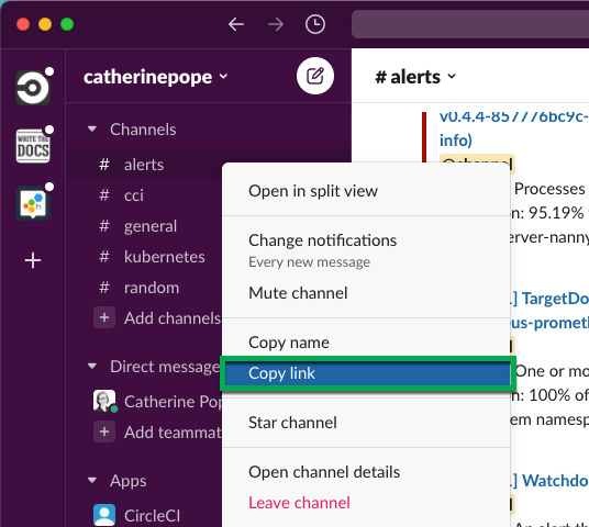 Copy Slack channel link