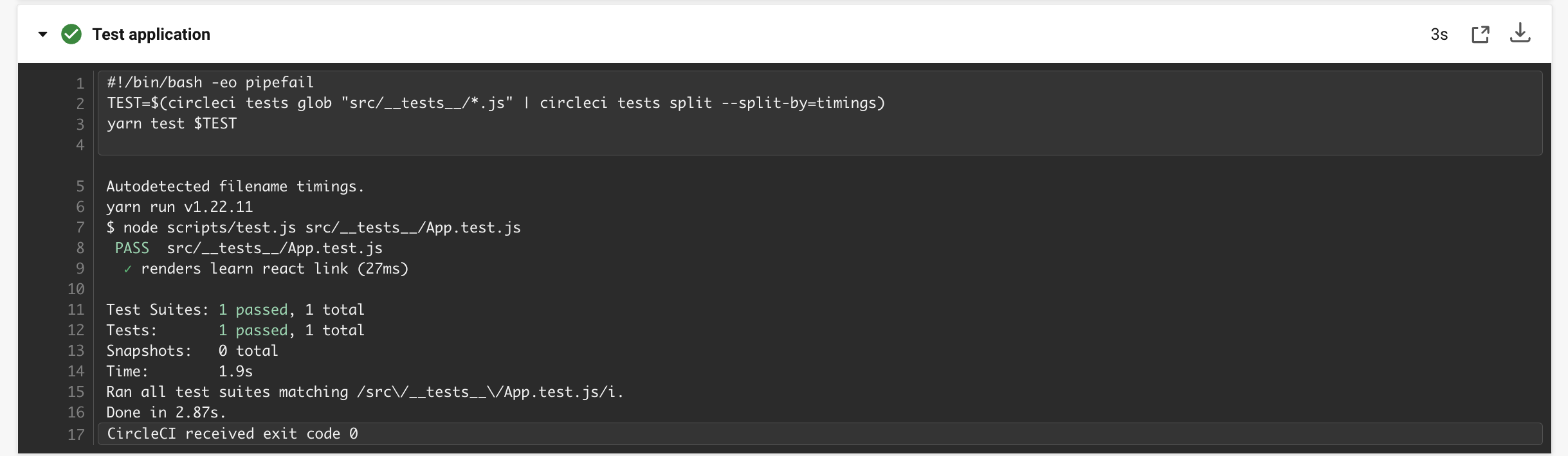 Testing step showing split by timing