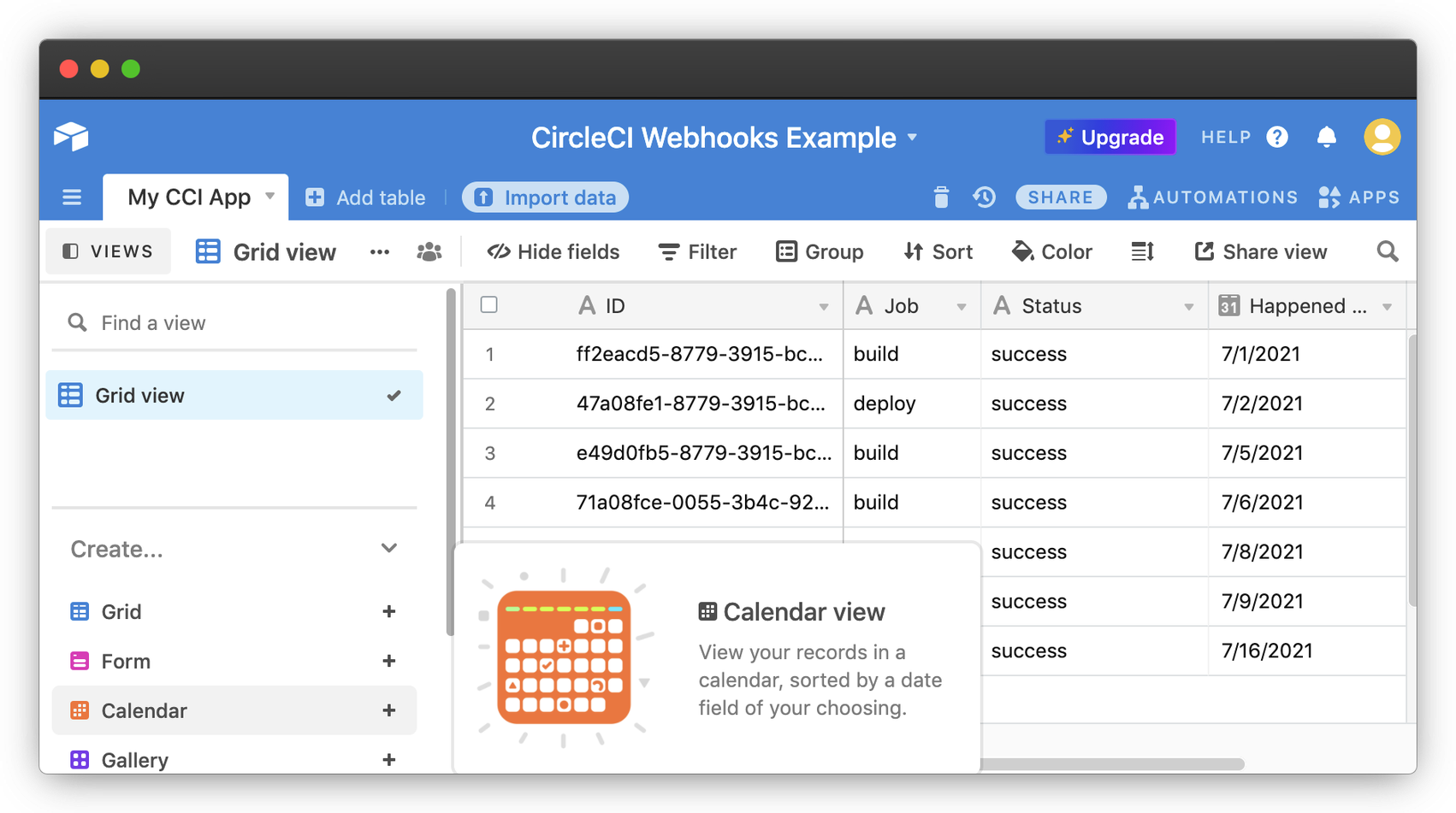 Add calendar in Airtable
