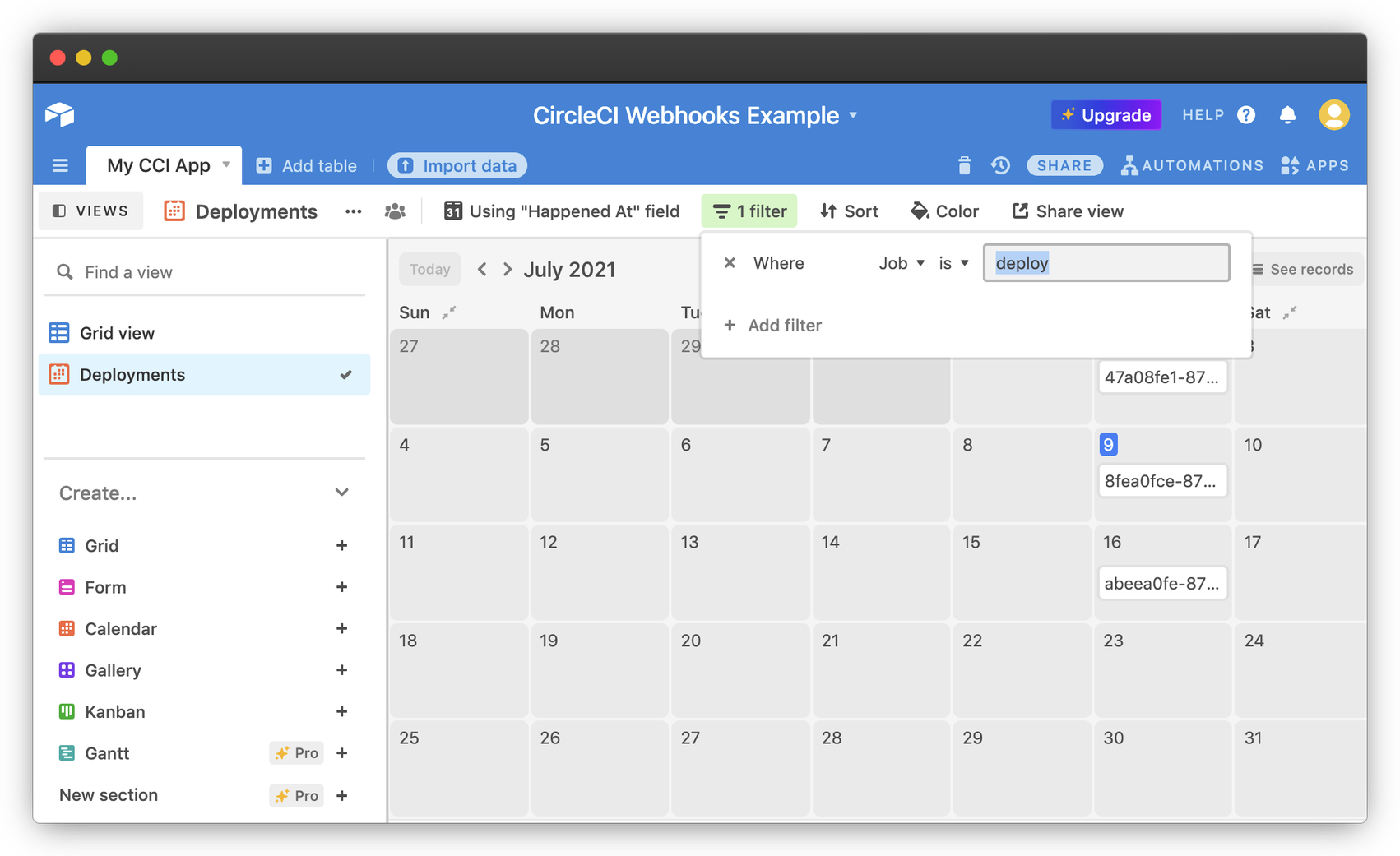 Airtable calendar filter